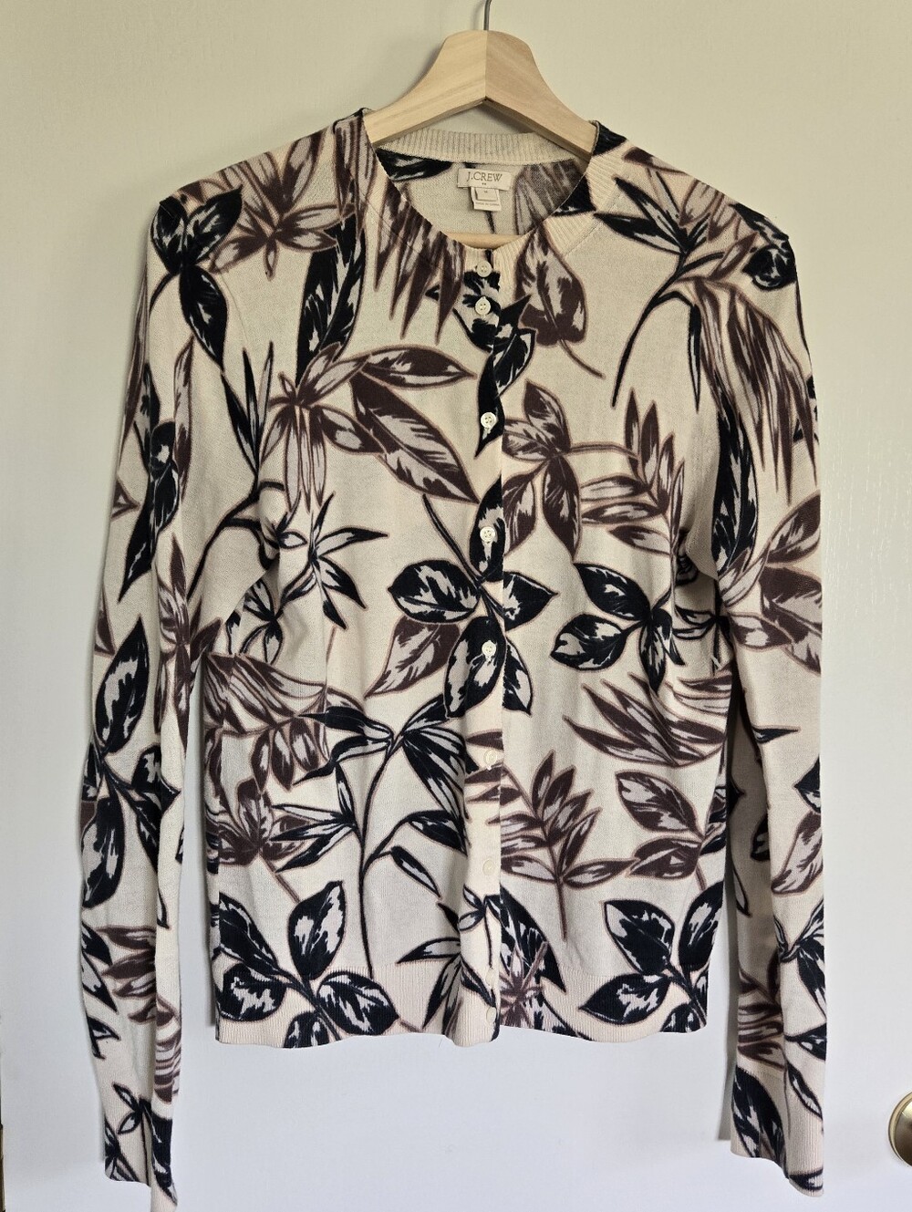 J.Crew Factory Floral Cotton Cardigan in Cream and Black M